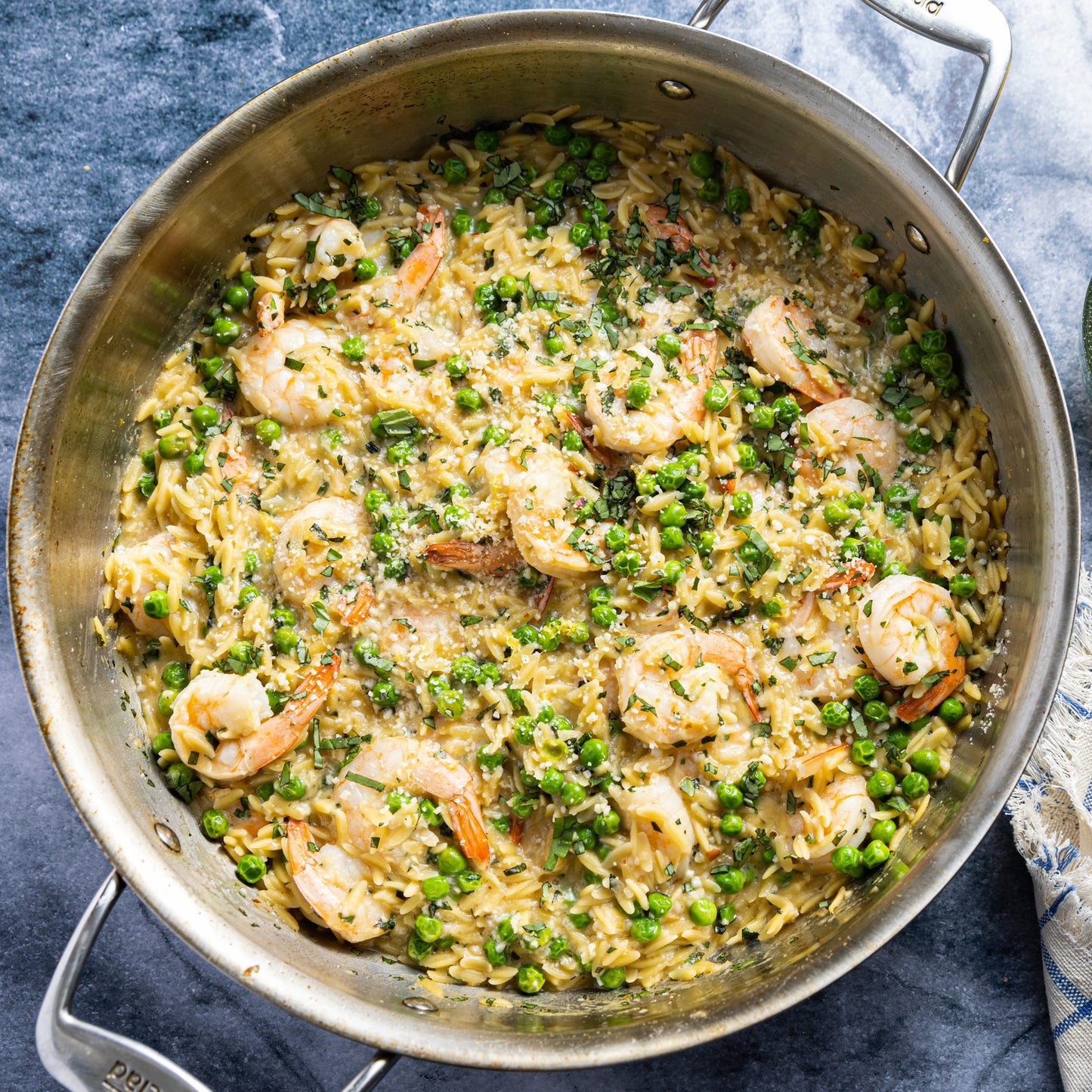 Lemony Shrimp Orzo with Garlic Butter & Peas