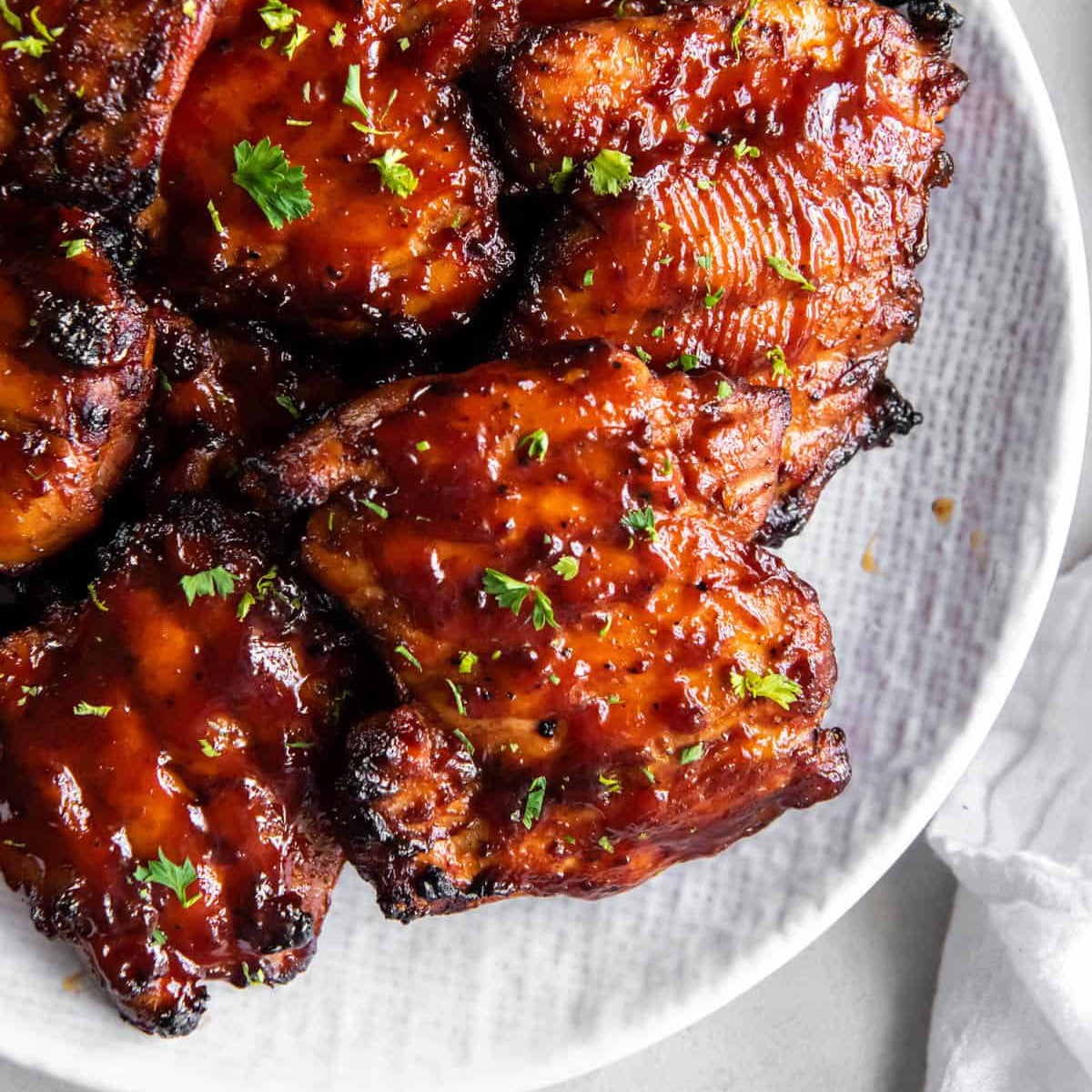 Boneless BBQ Chicken Thighs with Mac & Slaw