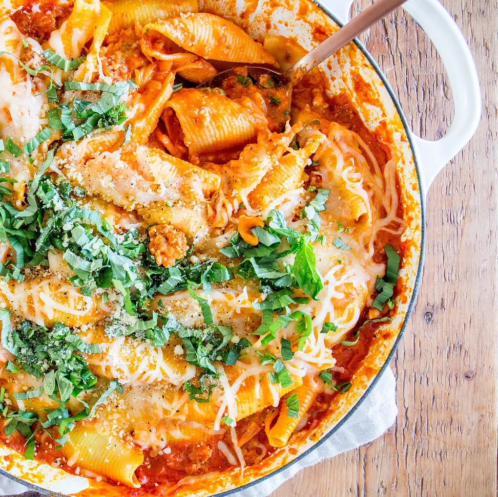 Cheesy Baked Vodka Sausage Shells