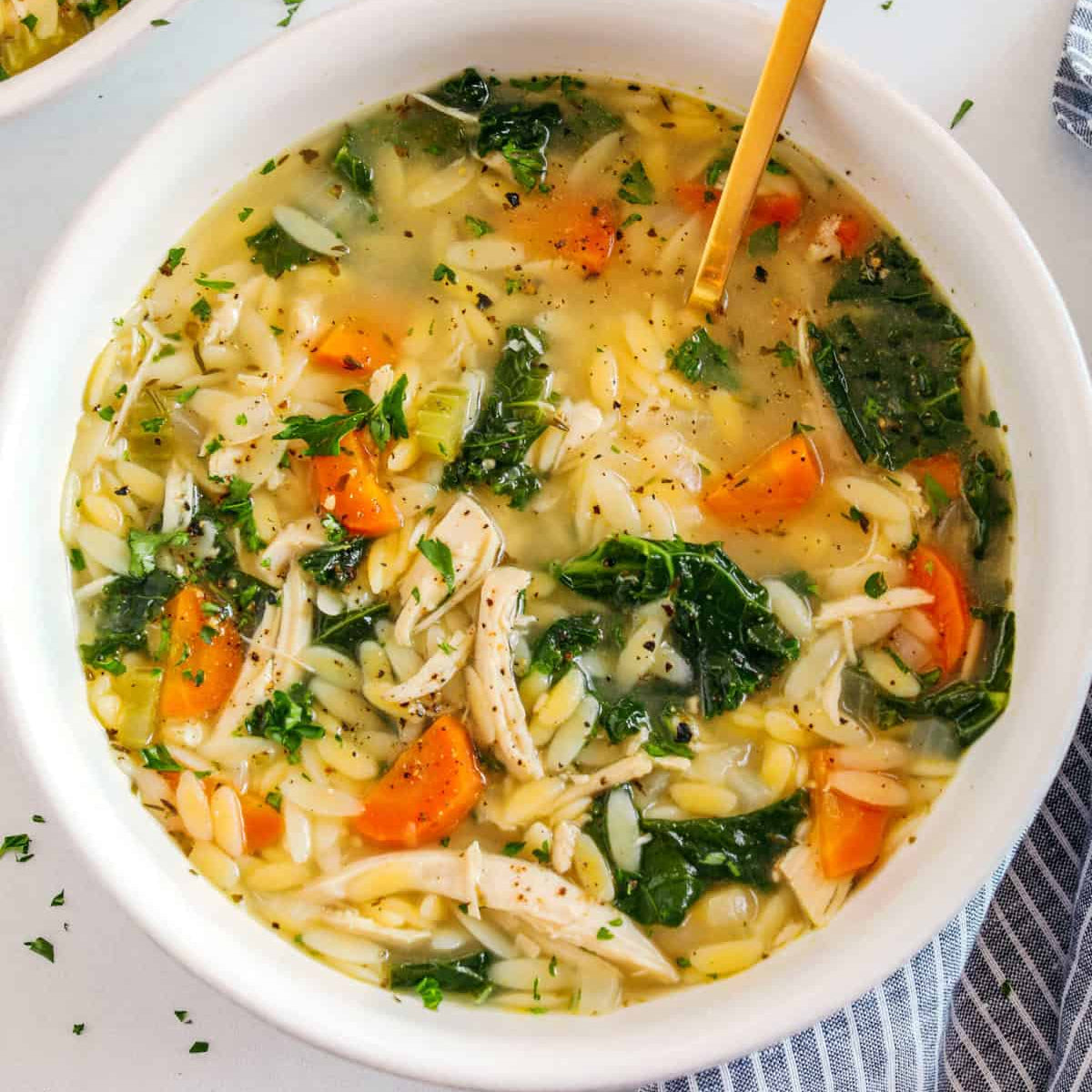 Lemon Chicken Kale Orzo Soup