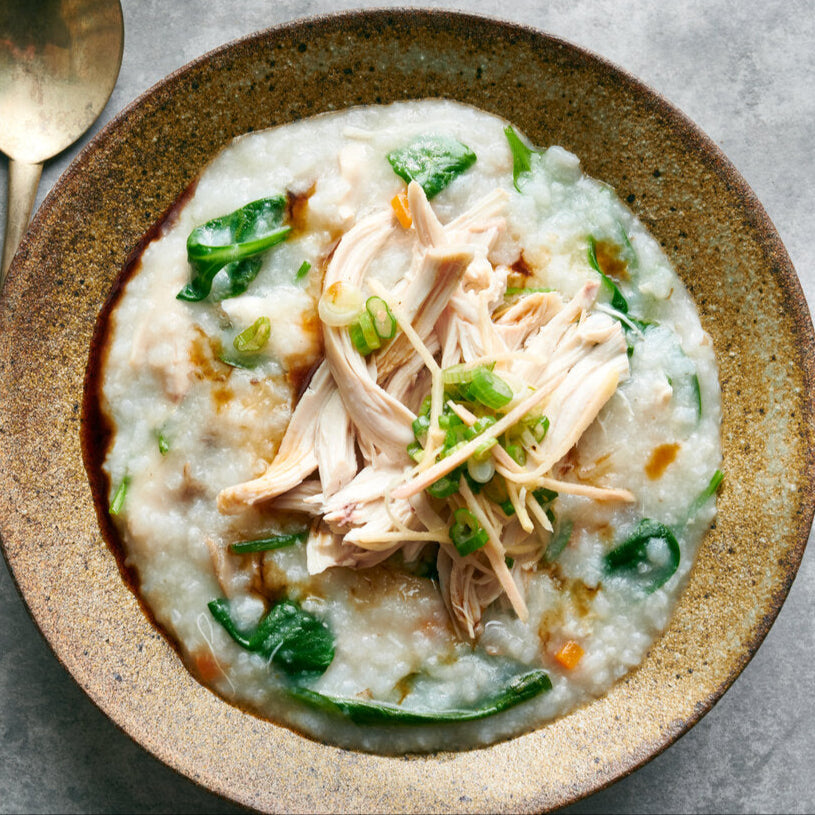 Chicken-Ginger Congee with Mushrooms