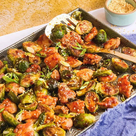 Sticky Orange Chicken & Brussels