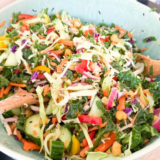 Rainbow Crunch Salad with Miso-Ginger-Carrot Dressing