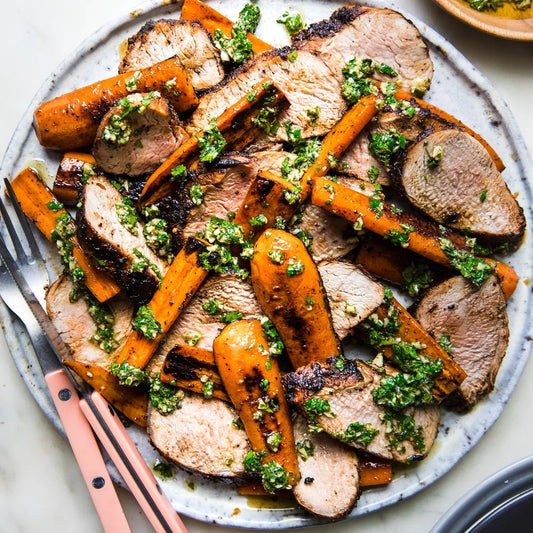 Mustard Pork Tenderloin with Herby Quinoa and Carrots