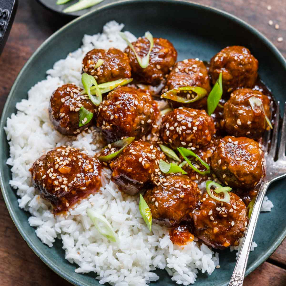Soy-Garlic-Ginger Meatballs with Stir Fry Veggies & Rice
