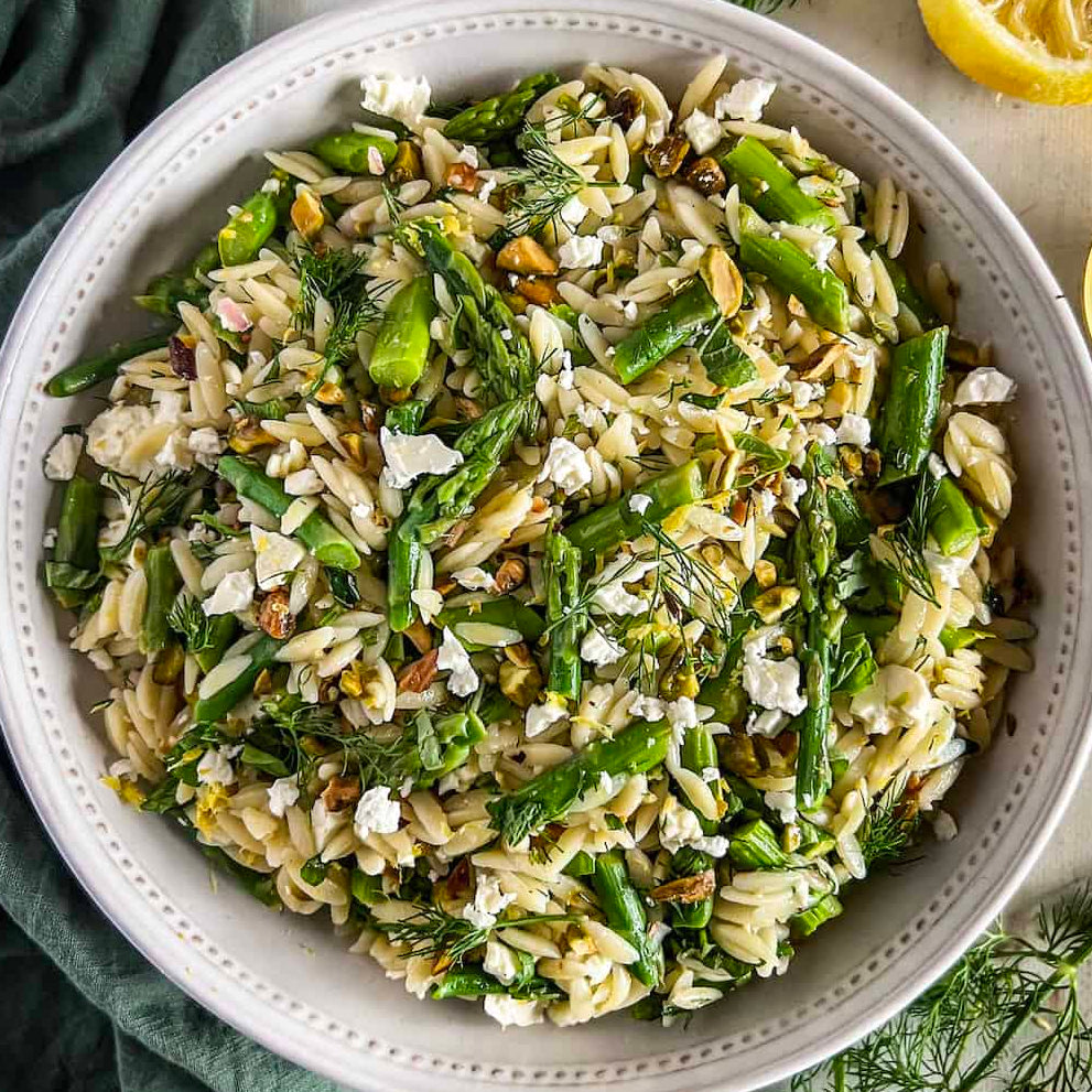 Lemony Orzo Salad with Asparagus