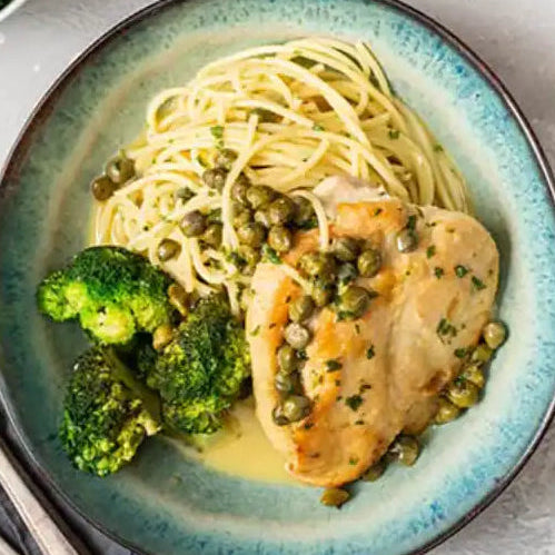 Chicken Picatta with Spaghetti and Broccoli