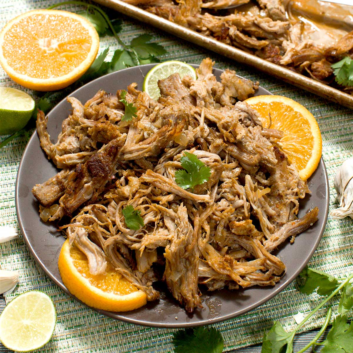 Citrus Carnitas Plate with Beans, Rice & Salsa
