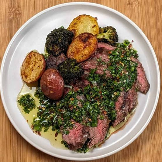 Grilled Steak with Roasted Potatoes & Chimichurri