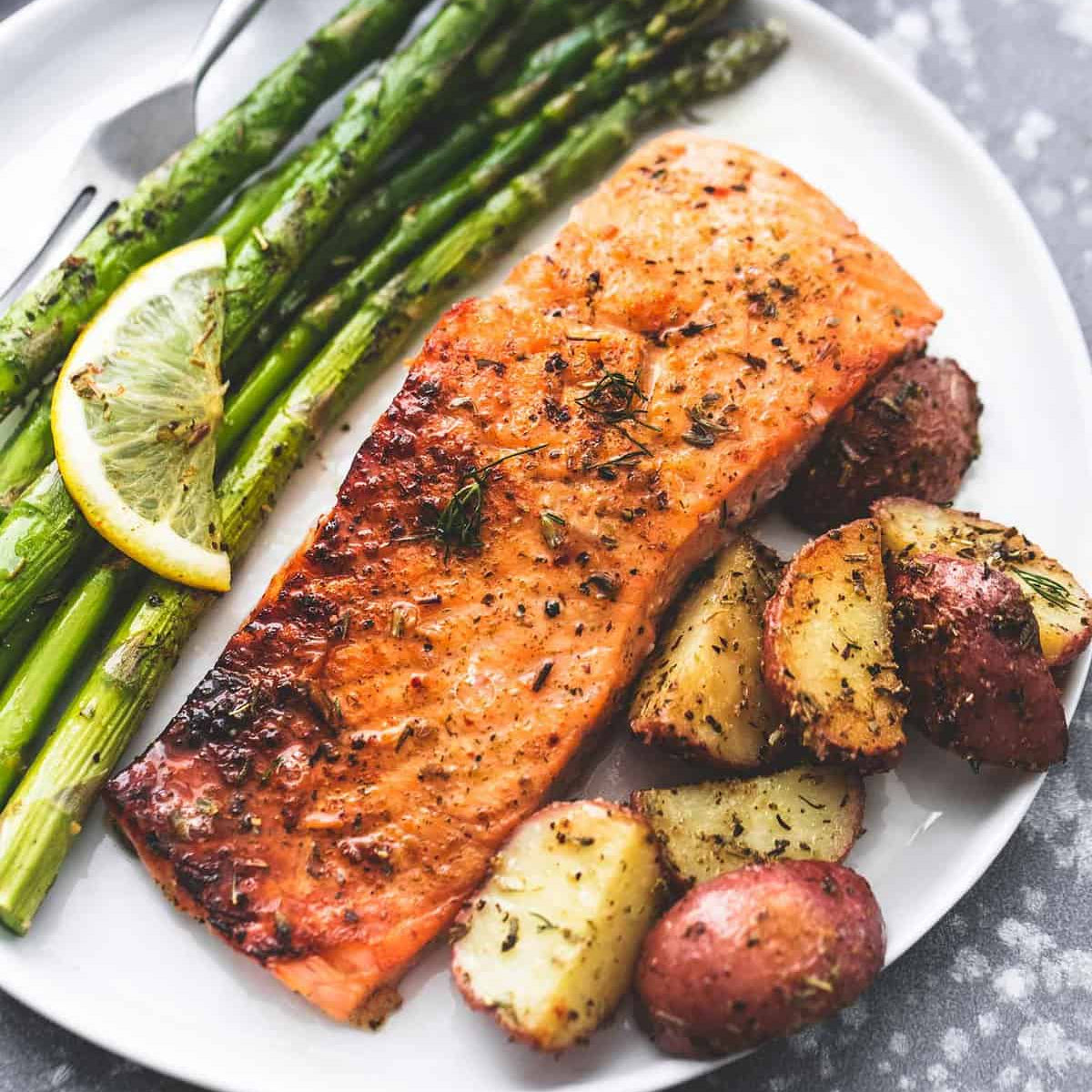 Garlic Herb Salmon with Mustard-Roasted Potatoes